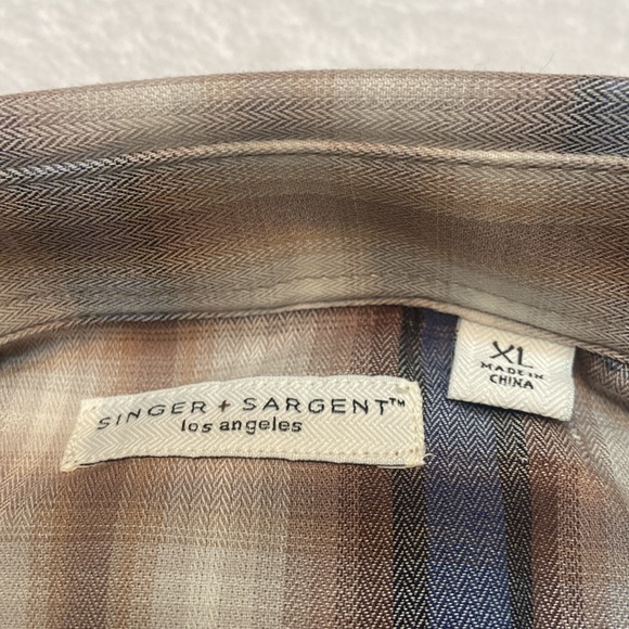 SINGER + SARGENT NWT Plaid Size XL Button Down Shirt Brown Suede Elbow Patches - Picture 2 of 11
